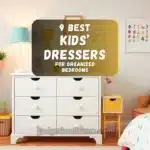 A bright, well-organized kids’ bedroom with a modern dresser, toys neatly stored, and playful decor.