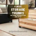 A collection of stylish storage trunks in various sizes and materials, arranged in a cozy living room.