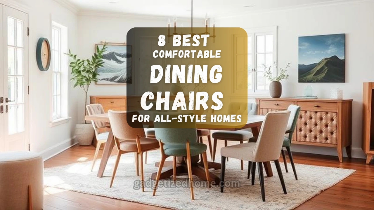 A stylish dining room setup with various comfortable dining chairs in different designs and colors around a wooden table.