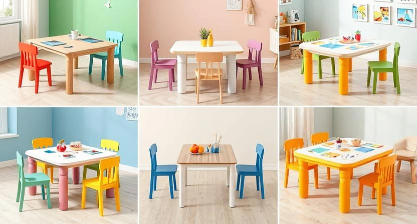 Collage of top 9 kids activity tables with different designs, colors, and features.