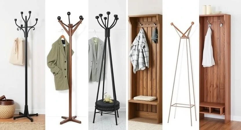 Organized entryway featuring a hall tree with coat hooks, bench seating, and storage compartments.