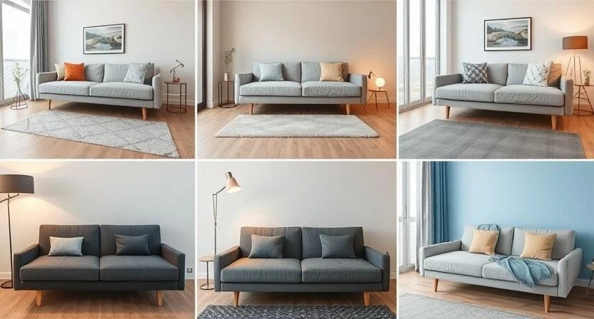Collection of different modern futons and sofa beds in various styles and colors