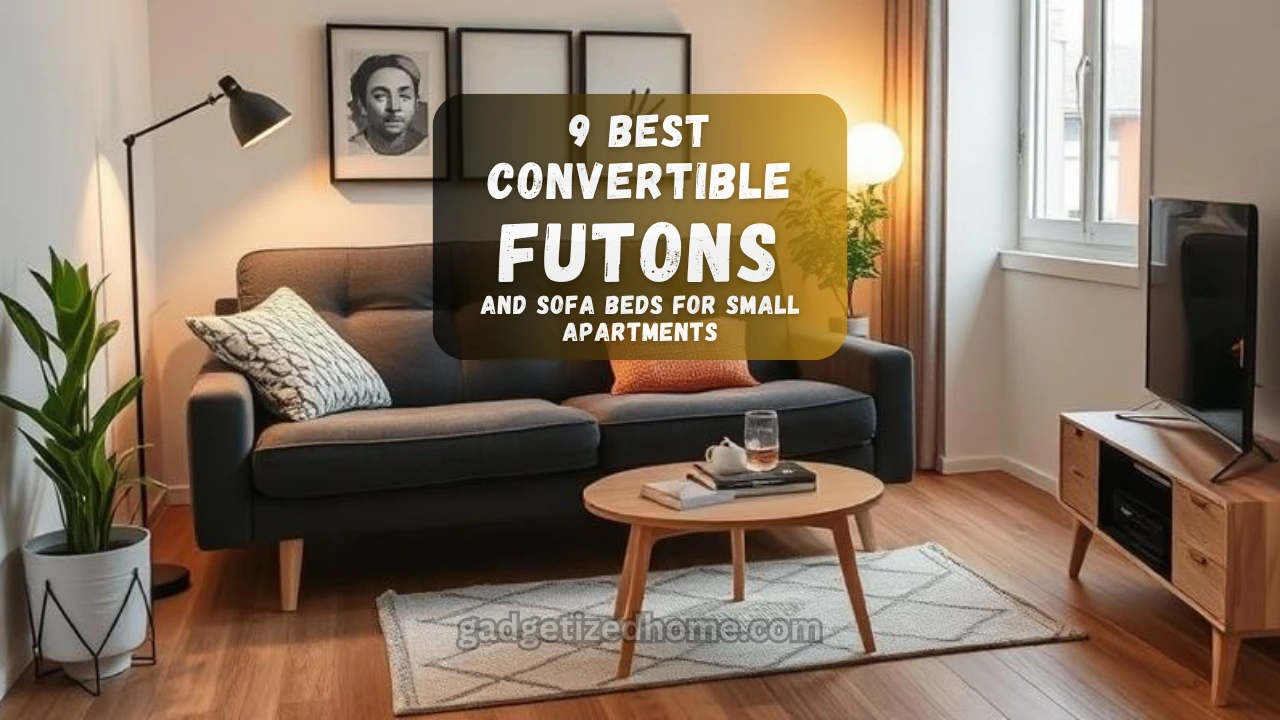 Modern apartment living room with a stylish convertible futon and cozy decor