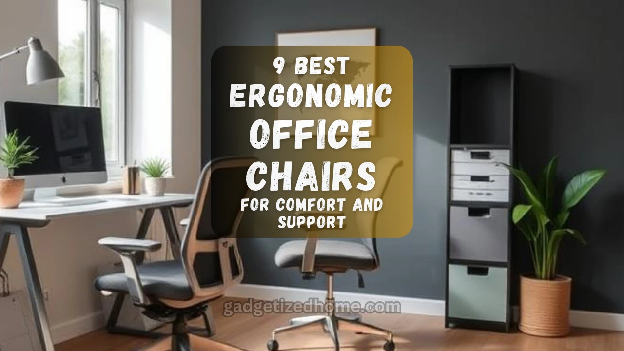A modern home office with an ergonomic chair, desk, and natural lighting, showcasing a comfortable and stylish work setup.