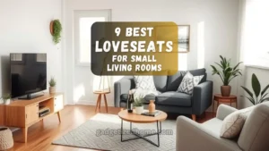 A stylish small living room with a compact loveseat, coffee table, and natural lighting.