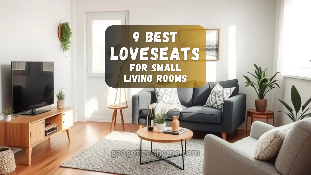 A stylish small living room with a compact loveseat, coffee table, and natural lighting.