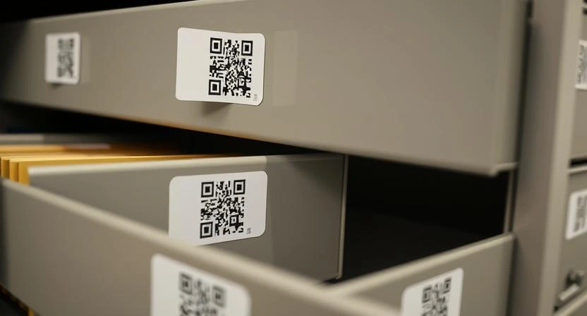 Smart labeling systems for filing cabinets, designed to organize and identify documents efficiently.
