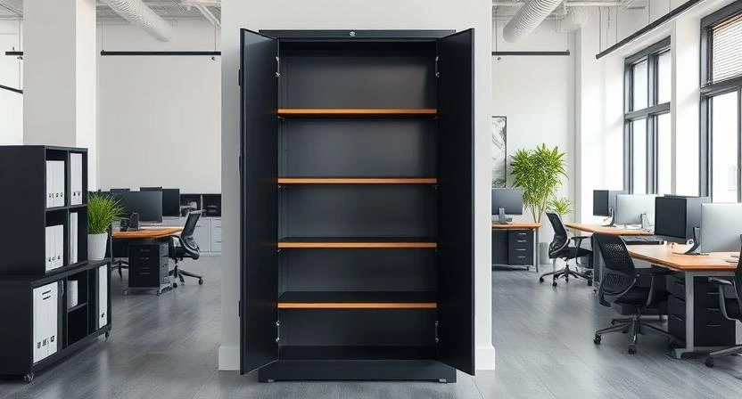Smart storage cabinets with a built-in lock and modern design.